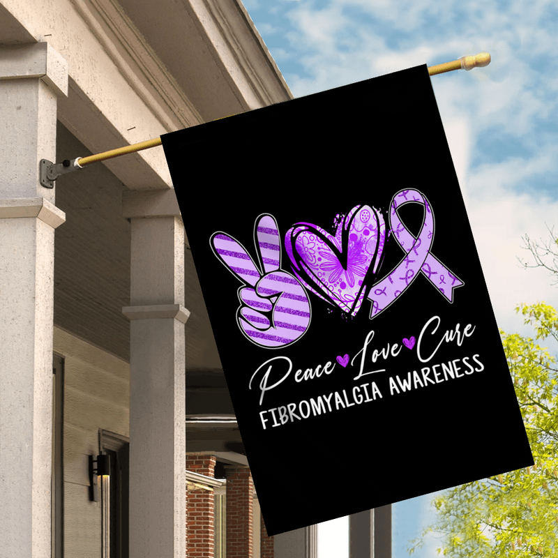 Peace Love Cure Purple Ribbon Fibromyalgia Awareness Flag Garden Flag ...