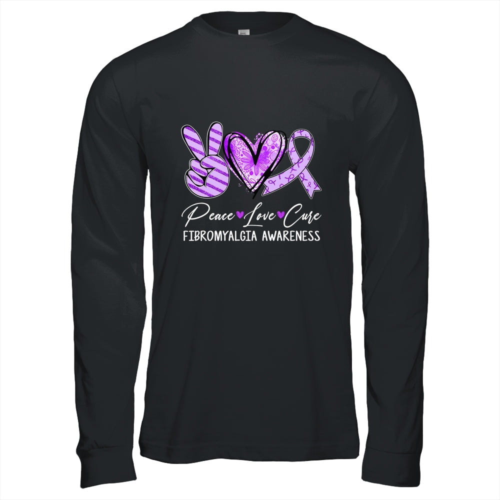 Peace Love Cure Purple Ribbon Fibromyalgia Awareness Shirt & Hoodie | teecentury