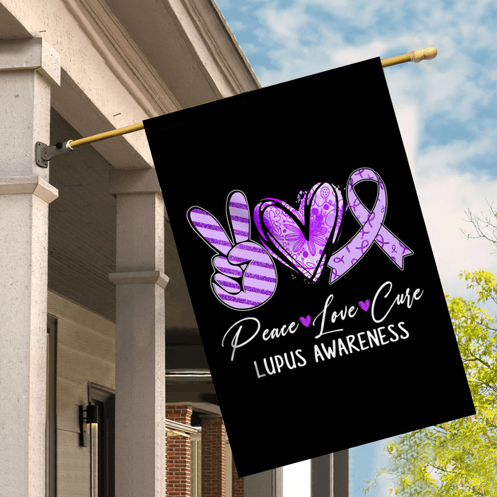 Peace Love Cure Purple Ribbon Lupus Awareness Flag | teecentury