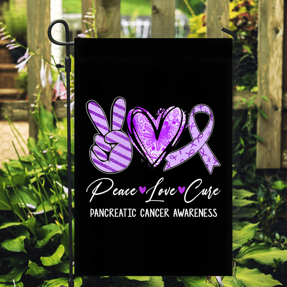 Peace Love Cure Purple Ribbon Pancreatic Cancer Flag | teecentury