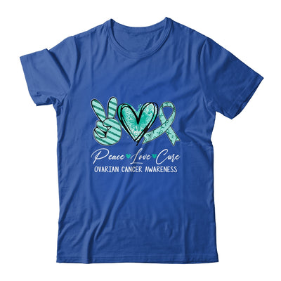 Peace Love Cure Teal Ribbon Ovarian Cancer Awareness Shirt & Hoodie | teecentury