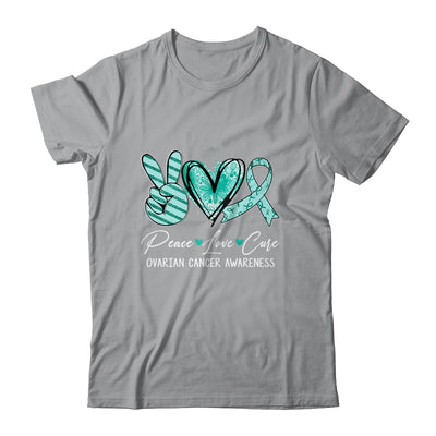 Peace Love Cure Teal Ribbon Ovarian Cancer Awareness Shirt & Hoodie | teecentury