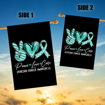 Peace Love Cure Teal Ribbon Ovarian Cancer Awareness Flag | teecentury