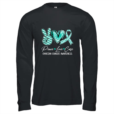 Peace Love Cure Teal Ribbon Ovarian Cancer Awareness Shirt & Hoodie | teecentury