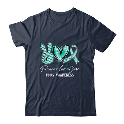 Peace Love Cure Teal Ribbon PCOS Awareness Shirt & Hoodie | teecentury