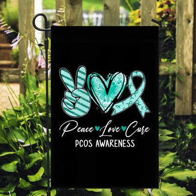 Peace Love Cure Teal Ribbon PCOS Awareness Flag | teecentury