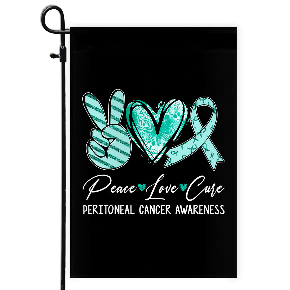 Peace Love Cure Teal Ribbon Peritoneal Cancer Awareness Flag | teecentury