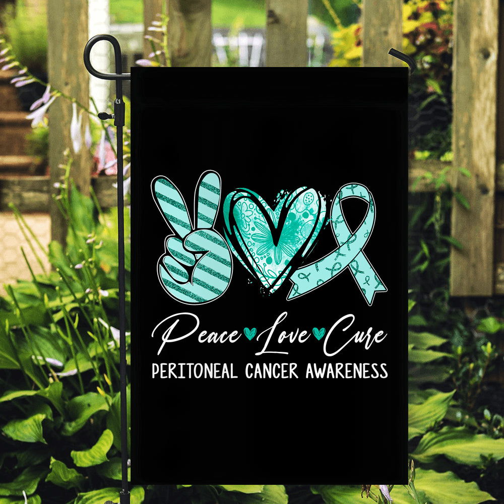 Peace Love Cure Teal Ribbon Peritoneal Cancer Awareness Flag | teecentury