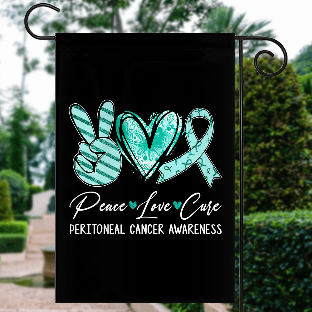 Peace Love Cure Teal Ribbon Peritoneal Cancer Awareness Flag | teecentury