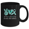 Peace Love Cure Teal Ribbon Peritoneal Cancer Awareness Mug | teecentury