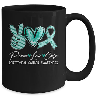 Peace Love Cure Teal Ribbon Peritoneal Cancer Awareness Mug | teecentury