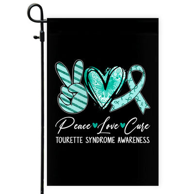 Peace Love Cure Teal Ribbon Tourette Syndrome Awareness Flag | teecentury