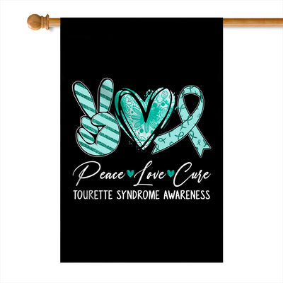 Peace Love Cure Teal Ribbon Tourette Syndrome Awareness Flag | teecentury