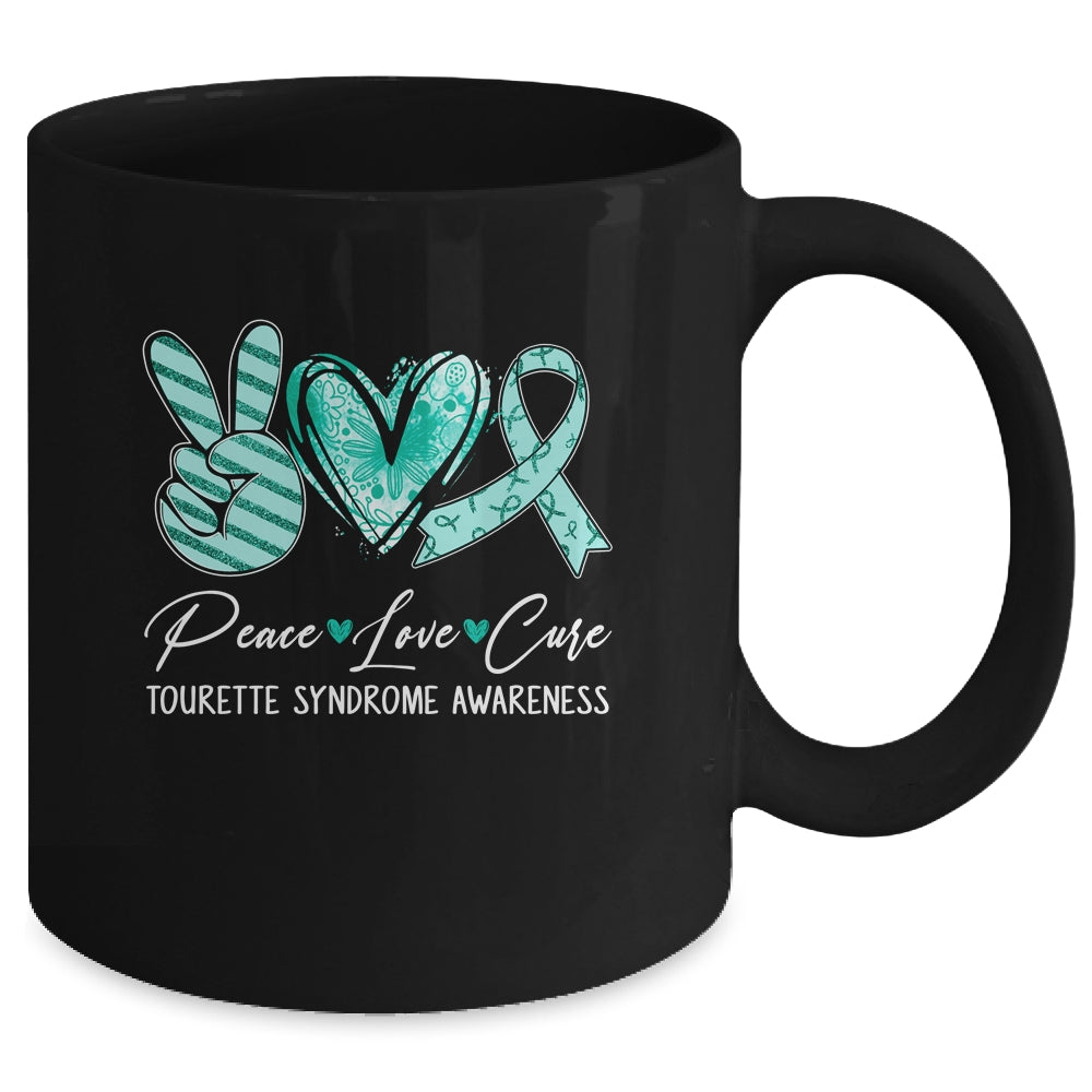 Peace Love Cure Teal Ribbon Tourette Syndrome Awareness Mug | teecentury