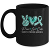 Peace Love Cure Teal Ribbon Tourette Syndrome Awareness Mug | teecentury