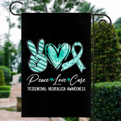 Peace Love Cure Teal Ribbon Trigeminal Neuralgia Awareness Flag | teecentury