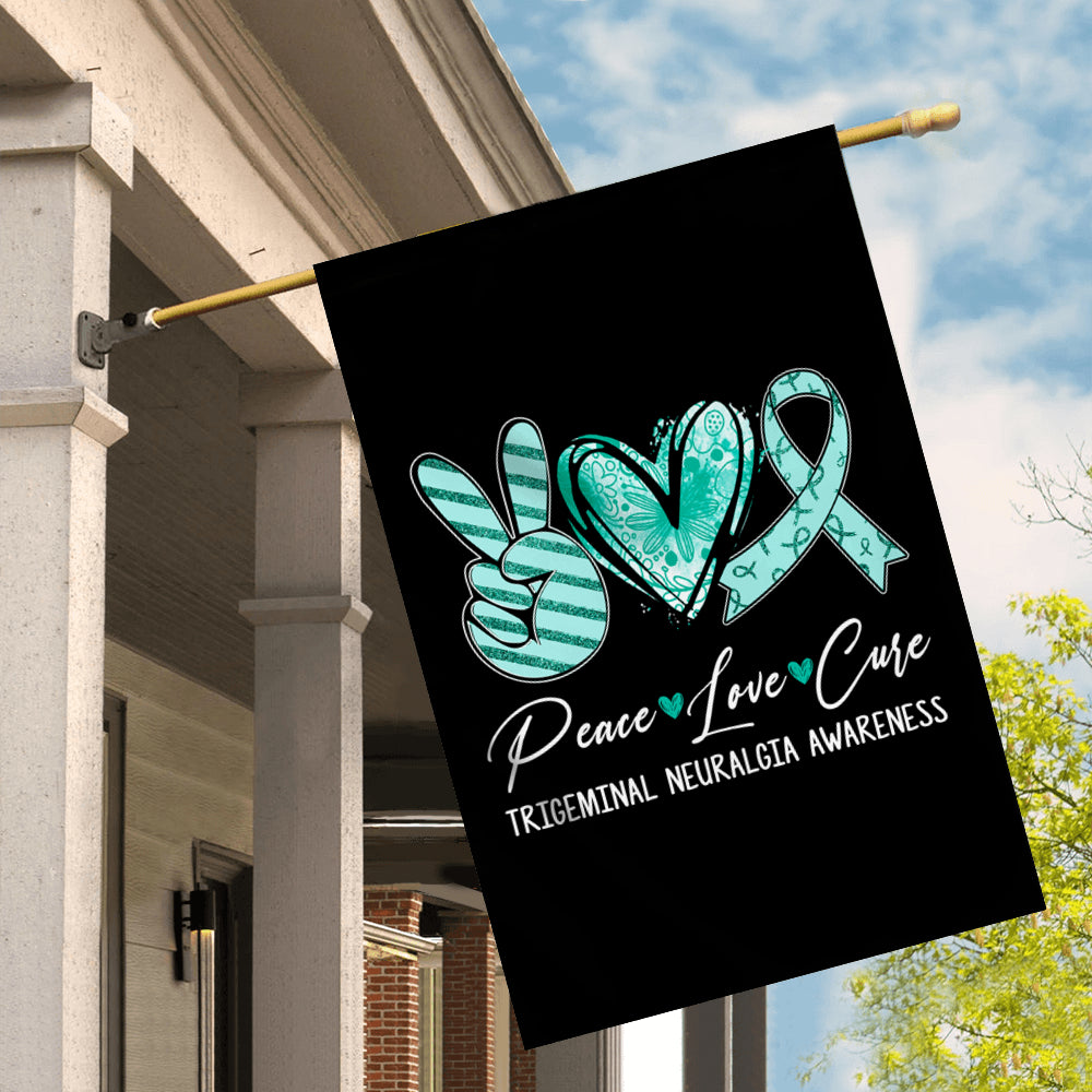 Peace Love Cure Teal Ribbon Trigeminal Neuralgia Awareness Flag | teecentury