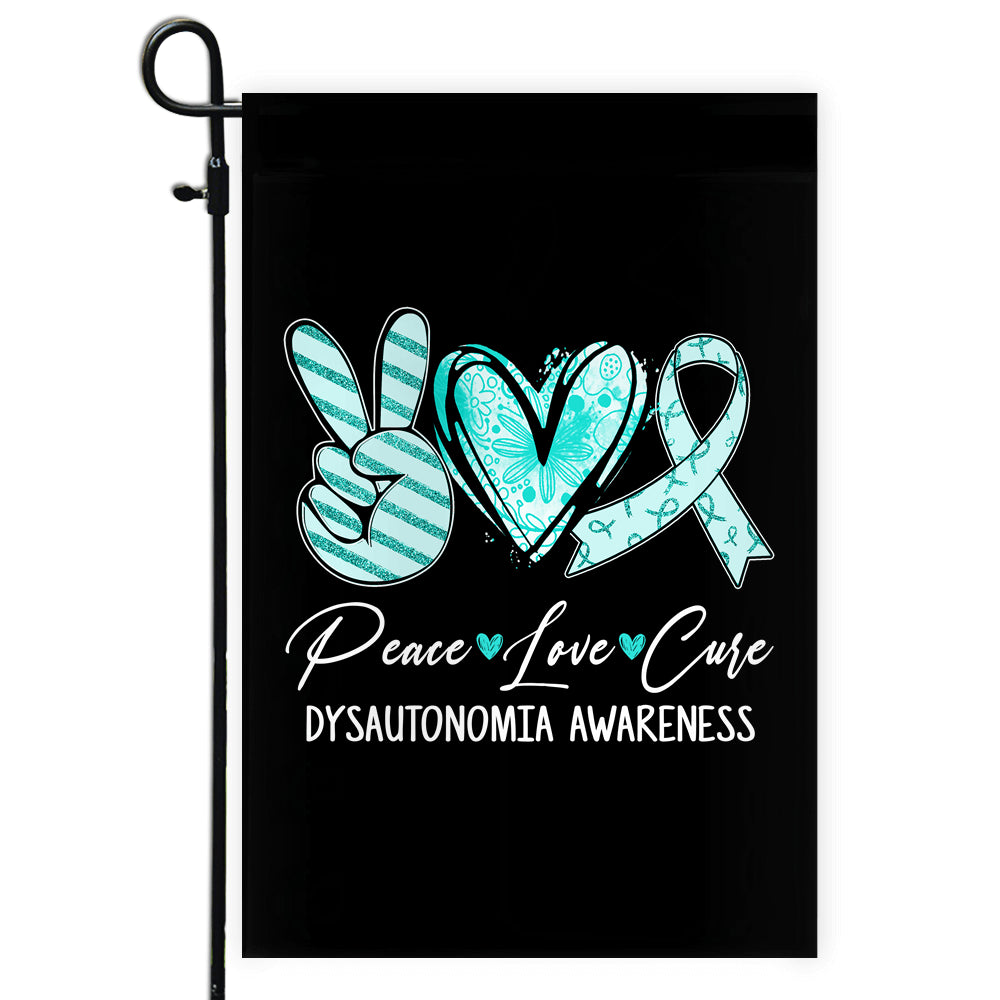 Peace Love Cure Turquoise Ribbon Dysautonomia Awareness Flag | teecentury