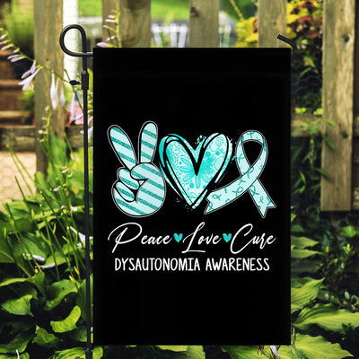 Peace Love Cure Turquoise Ribbon Dysautonomia Awareness Flag | teecentury