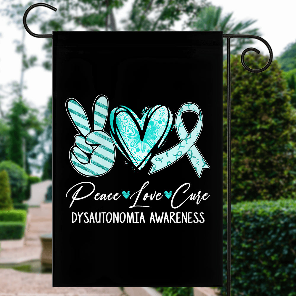 Peace Love Cure Turquoise Ribbon Dysautonomia Awareness Flag | teecentury