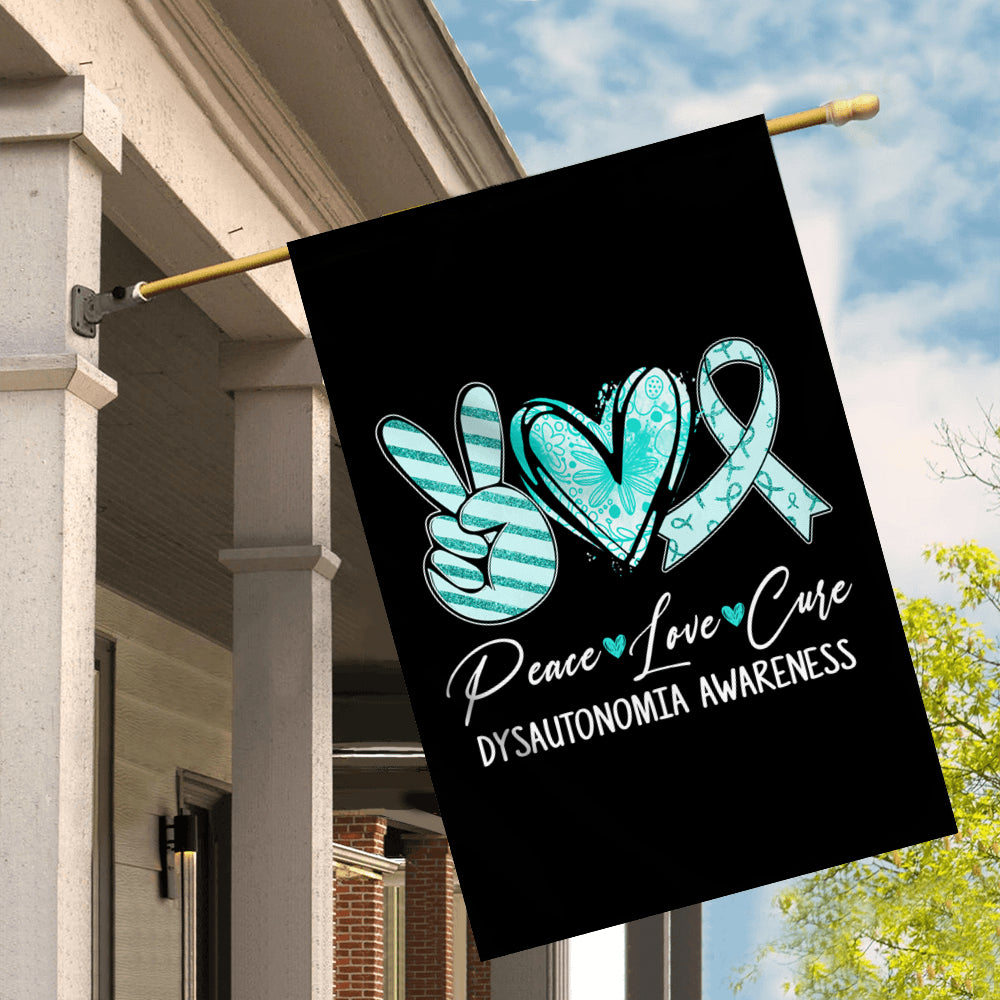 Peace Love Cure Turquoise Ribbon Dysautonomia Awareness Flag | teecentury