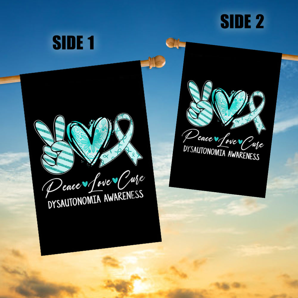Peace Love Cure Turquoise Ribbon Dysautonomia Awareness Flag | teecentury