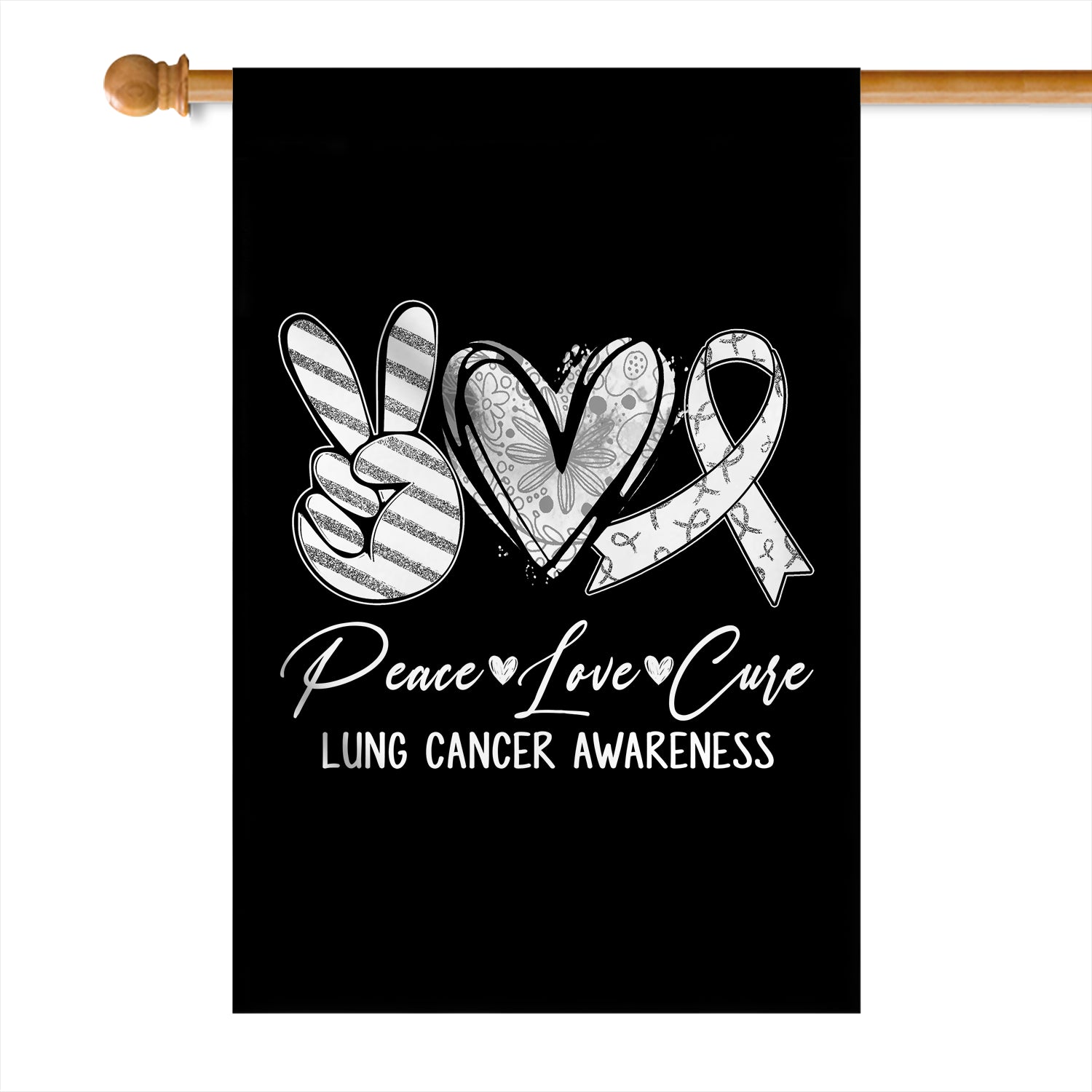 Peace Love Cure White Ribbon Lung Cancer Awareness Flag | teecentury