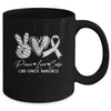 Peace Love Cure White Ribbon Lung Cancer Awareness Mug | teecentury