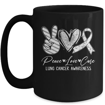 Peace Love Cure White Ribbon Lung Cancer Awareness Mug | teecentury