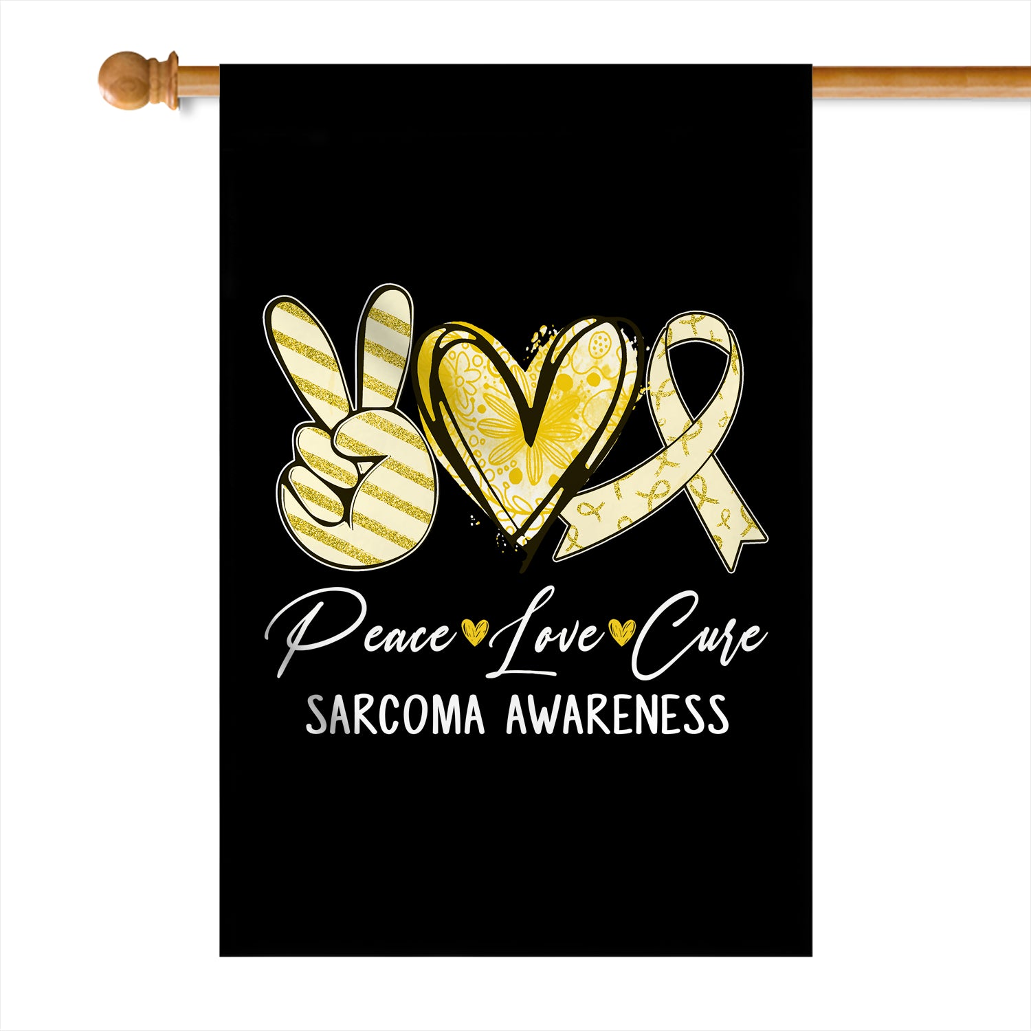 Peace Love Cure Yellow Ribbon Sarcoma Awareness Flag | teecentury