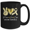 Peace Love Cure Yellow Ribbon Sarcoma Awareness Mug | teecentury