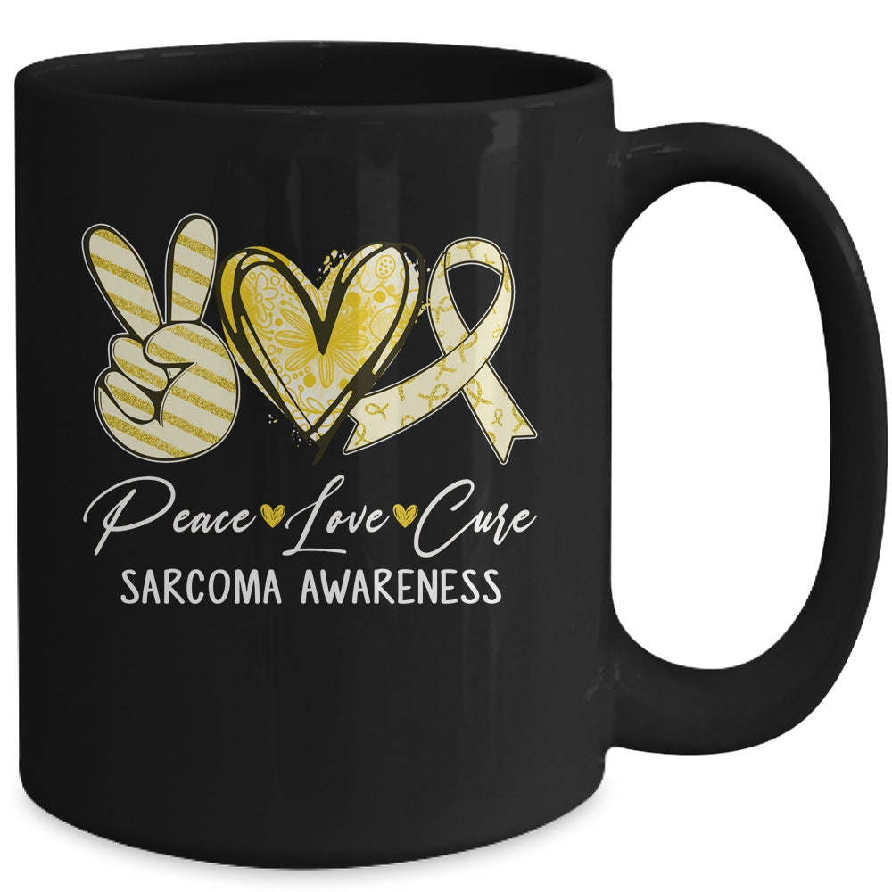Peace Love Cure Yellow Ribbon Sarcoma Awareness Mug | teecentury