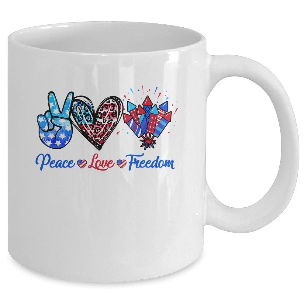 Peace Love Freedom 4th Of July Us Flag Fireworks Mug | teecentury