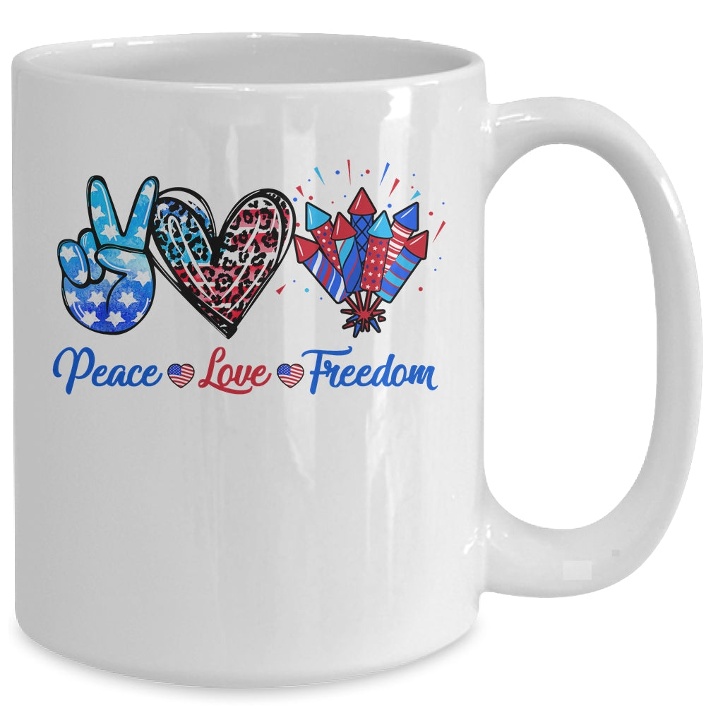 Peace Love Freedom 4th Of July Us Flag Fireworks Mug | teecentury