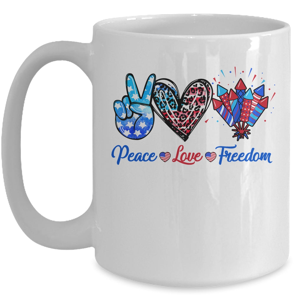 Peace Love Freedom 4th Of July Us Flag Fireworks Mug | teecentury