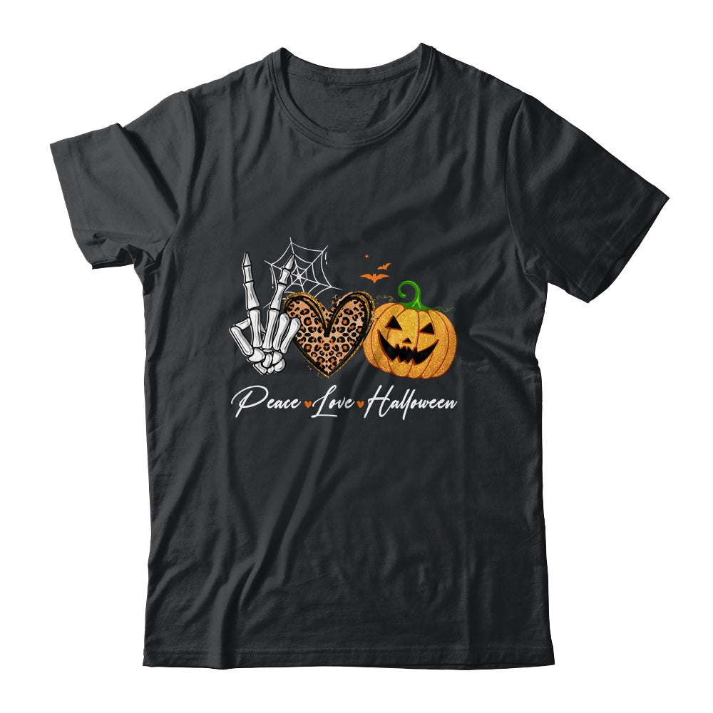 Peace Love Halloween Skeleton Fall Pumpkin Leopard Women Shirt & Hoodie | teecentury
