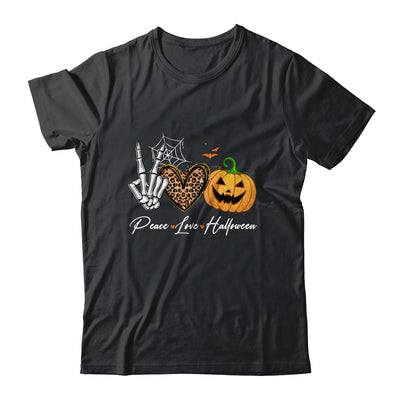 Peace Love Halloween Skeleton Fall Pumpkin Leopard Women Shirt & Hoodie | teecentury