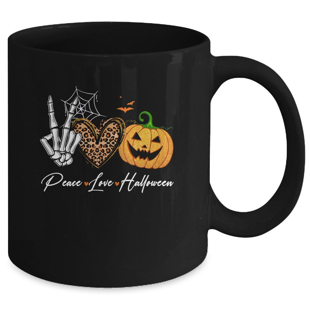 Peace Love Halloween Skeleton Fall Pumpkin Leopard Women Mug | teecentury