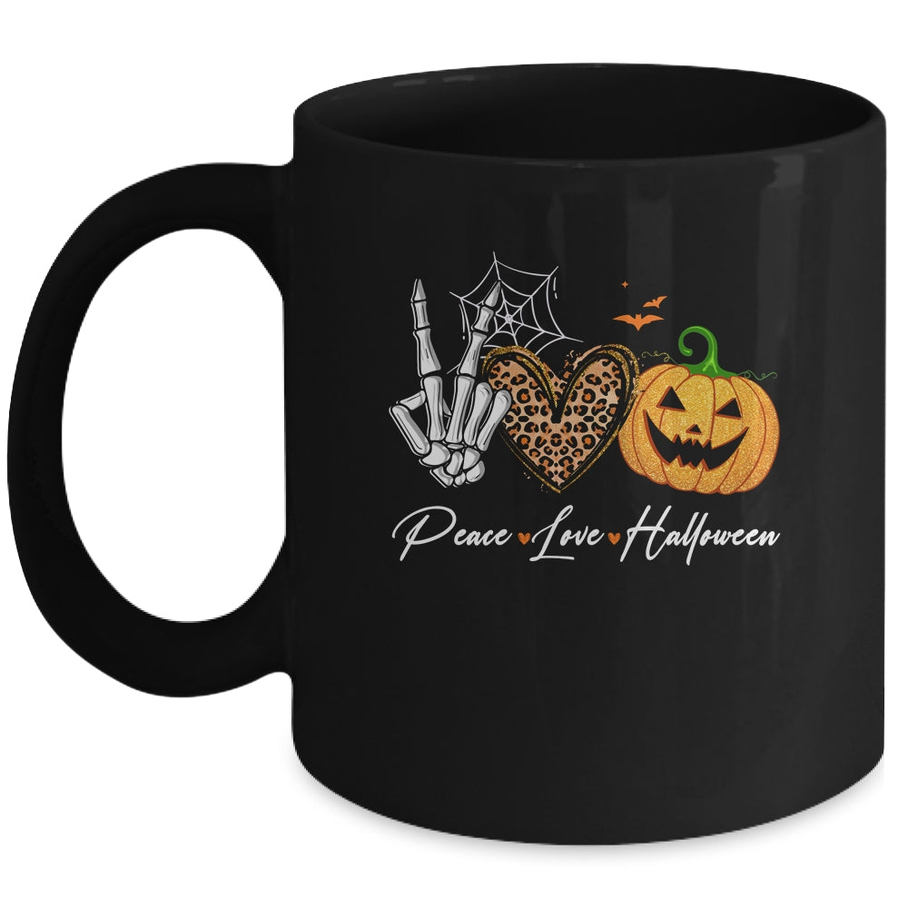 Peace Love Halloween Skeleton Fall Pumpkin Leopard Women Mug | teecentury