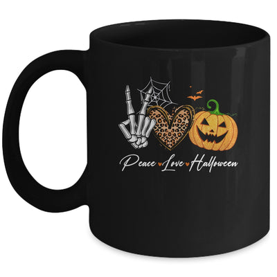 Peace Love Halloween Skeleton Fall Pumpkin Leopard Women Mug | teecentury