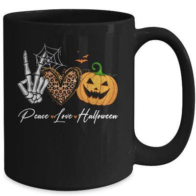 Peace Love Halloween Skeleton Fall Pumpkin Leopard Women Mug | teecentury