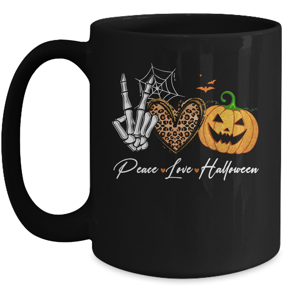 Peace Love Halloween Skeleton Fall Pumpkin Leopard Women Mug | teecentury