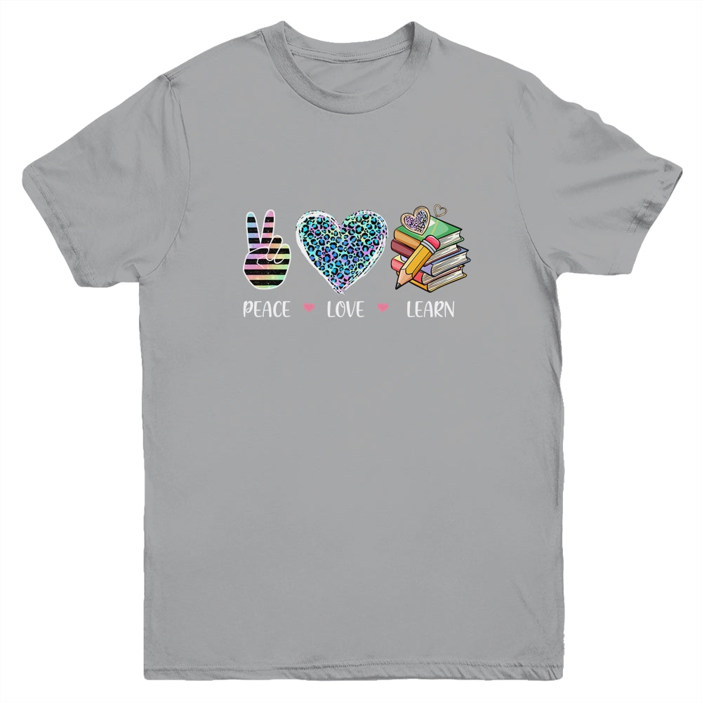 Peace Love Learn Cute Teacher Student First Of School Women Youth Youth Shirt | Teecentury.com