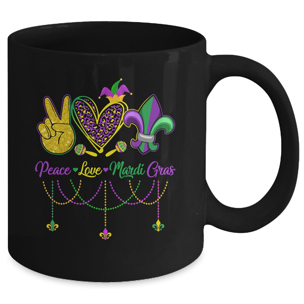 Peace Love Mardi Gras Leopard Heart Mardi Gras Festival Mug | teecentury