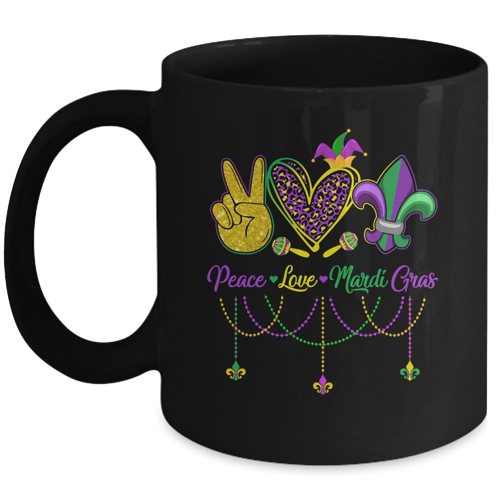 Peace Love Mardi Gras Leopard Heart Mardi Gras Festival Mug | teecentury