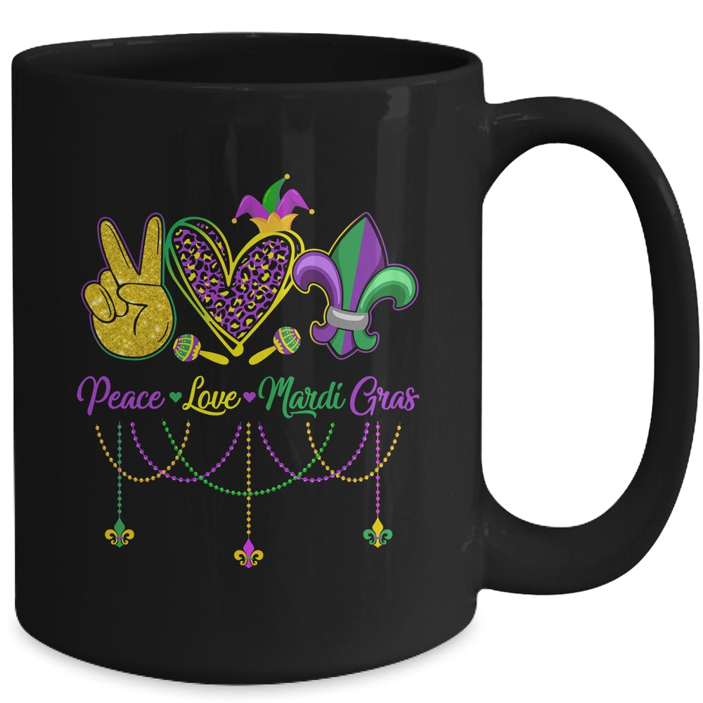 Peace Love Mardi Gras Leopard Heart Mardi Gras Festival Mug | teecentury