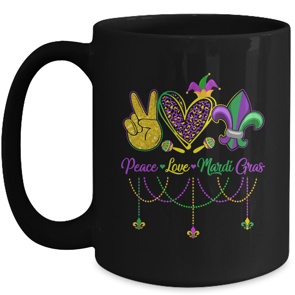 Peace Love Mardi Gras Leopard Heart Mardi Gras Festival Mug | teecentury