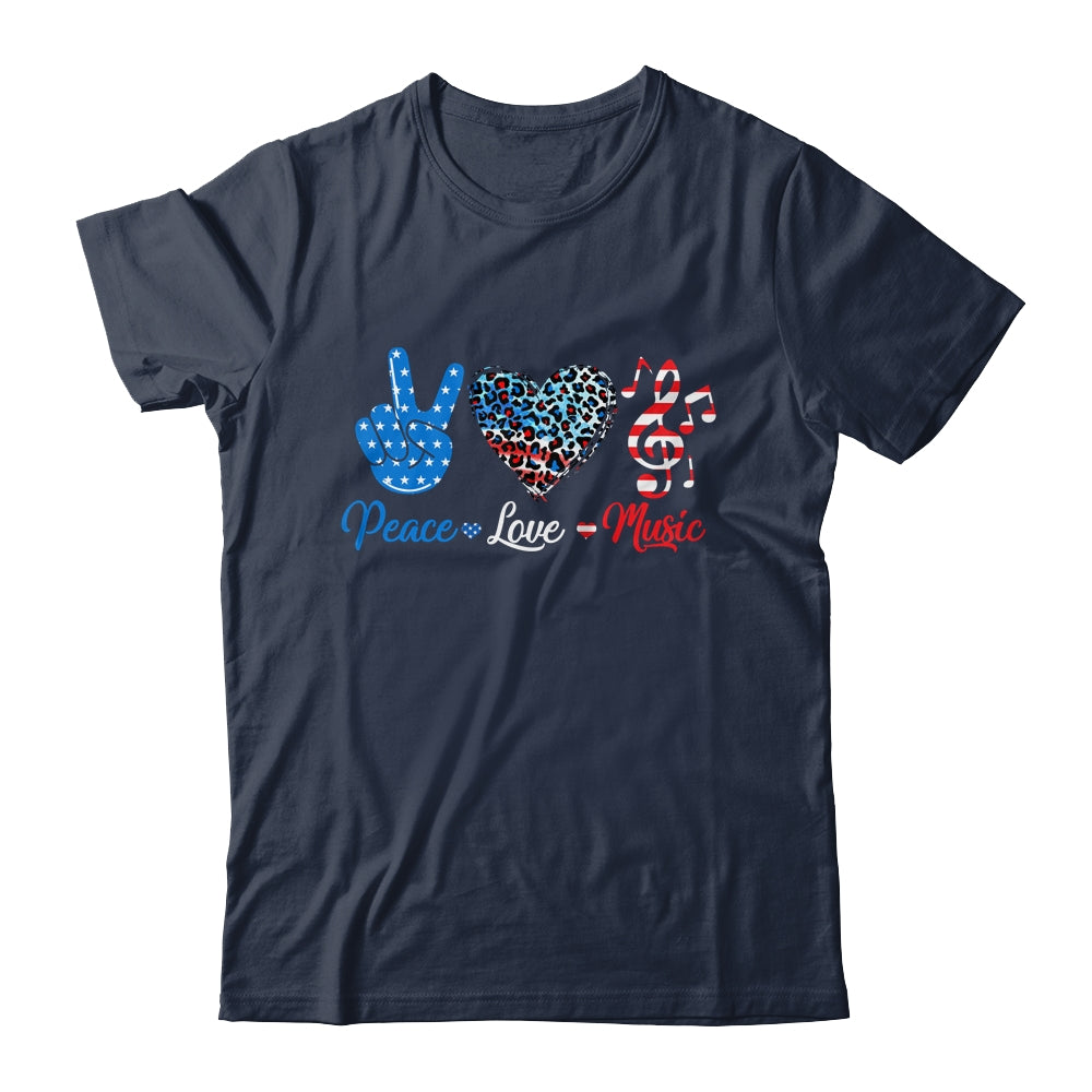 Peace Love Music US Flag 4th Of July Music Teacher Patriotic Shirt & Tank Top | teecentury