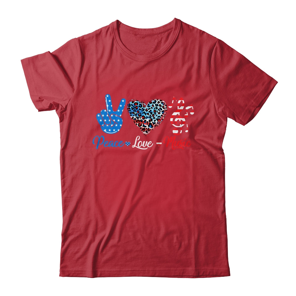 Peace Love Music US Flag 4th Of July Music Teacher Patriotic Shirt & Tank Top | teecentury
