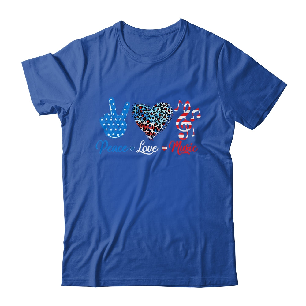 Peace Love Music US Flag 4th Of July Music Teacher Patriotic Shirt & Tank Top | teecentury